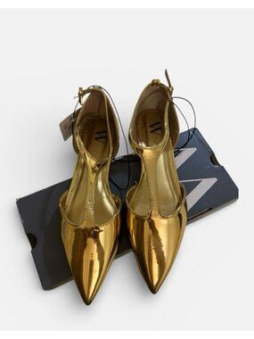 Worthington Kendie Gold Metallic Flats Women’s Size 7 M Pointed Toe Ankle Strap